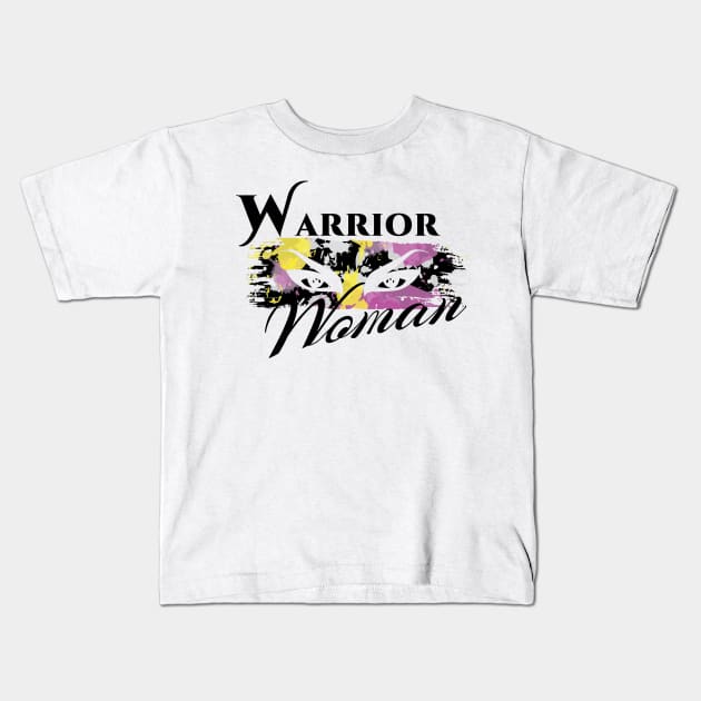 Warrior Woman | Splatter War Paint Pink Yellow Black Kids T-Shirt by aRtVerse